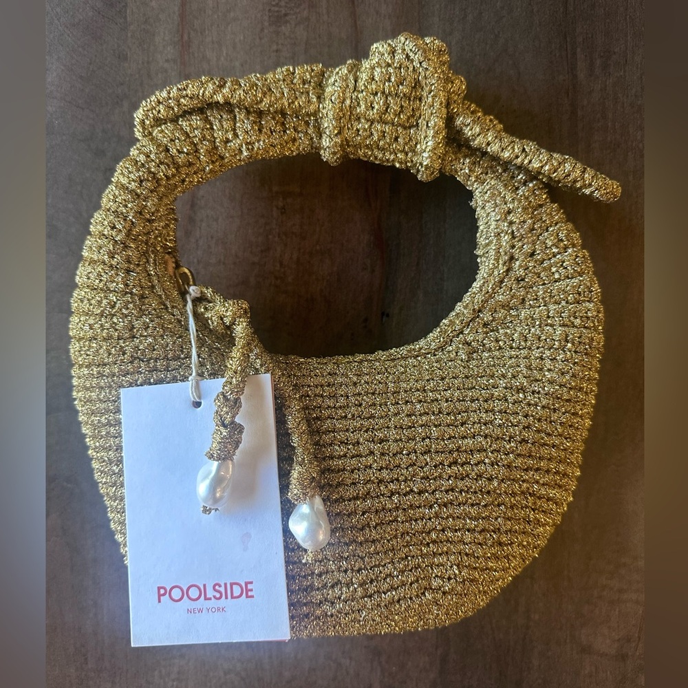 Poolside The Josie Knot Bag - Disco Gold Lurex Purse NWT Resortwear Pool Side